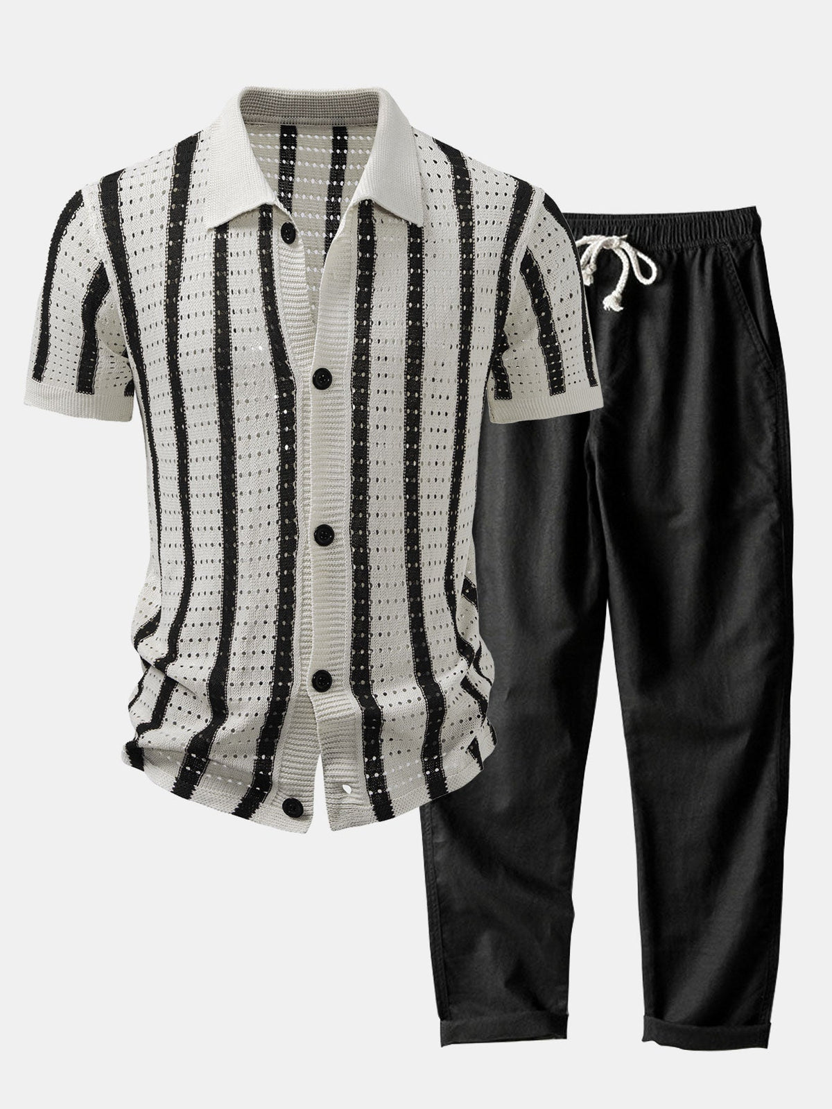 Camisa de punto abierto y Pantalones de lino