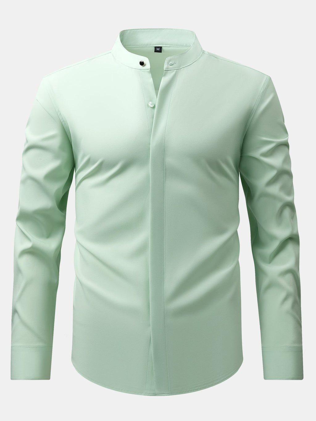 Camisa de Vestir con Cuello Mao y Pantalón Ajustado de Corte Cónico