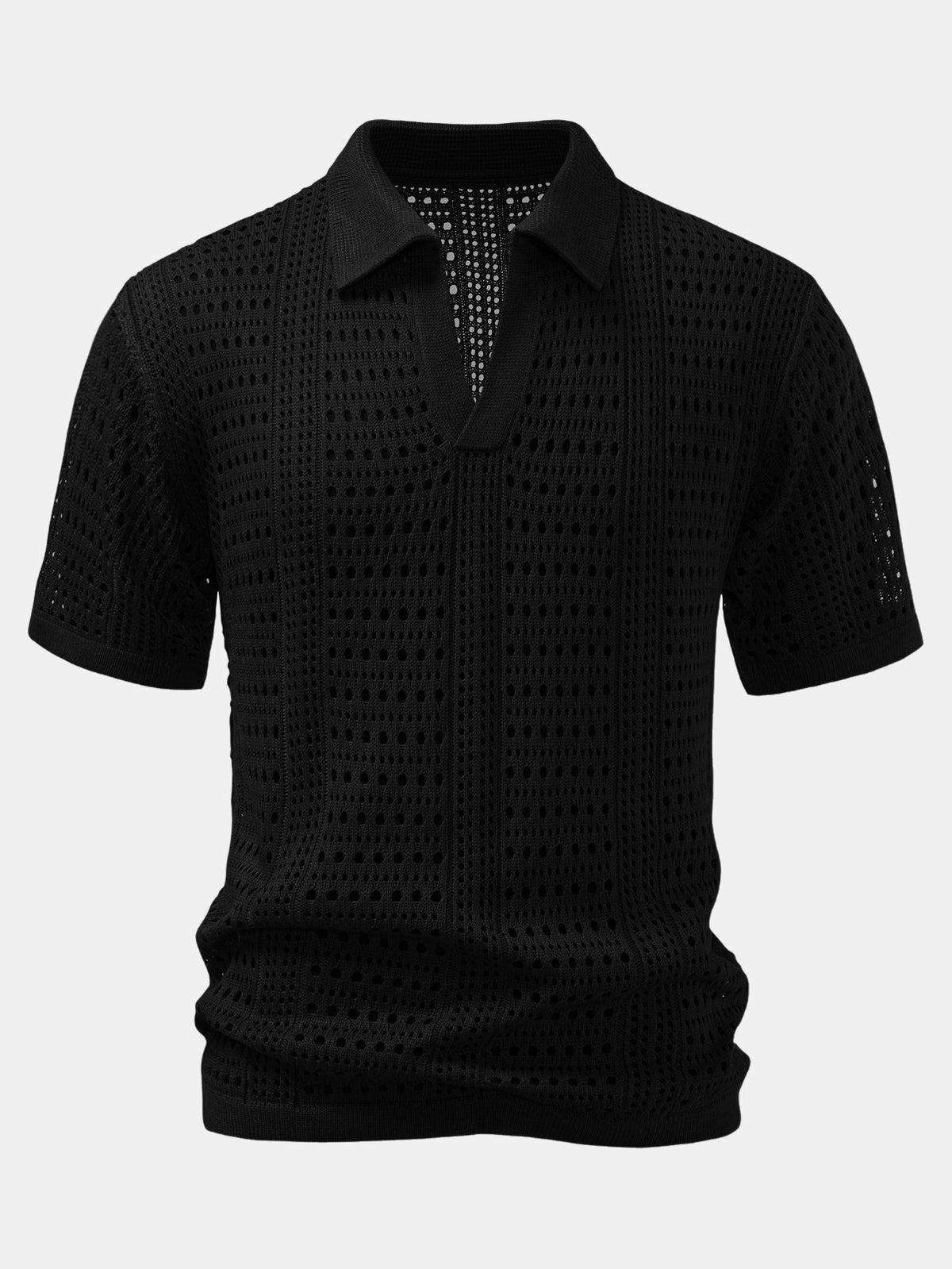Polo de crochet con cuello en V & Pantalones de lino