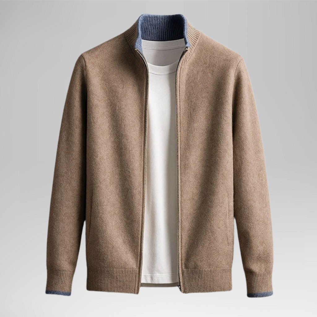 Zip-up wool cardigan
