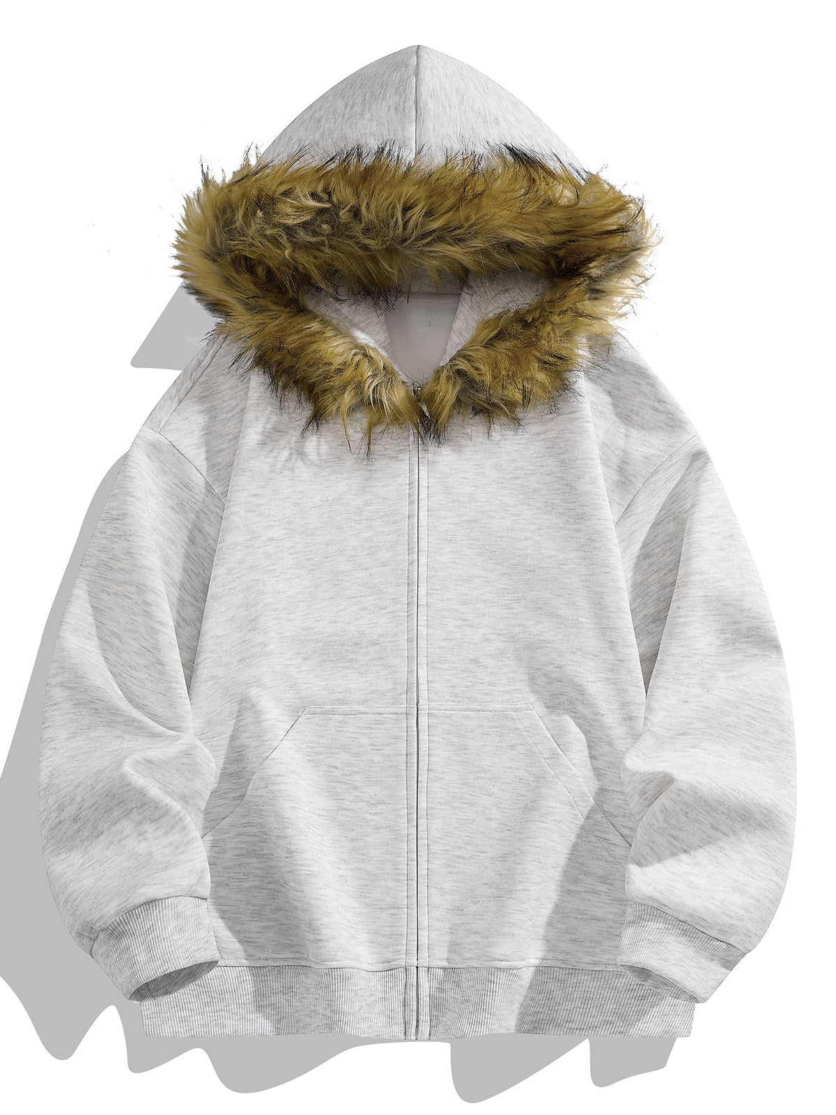 Kapuzenpullover mit Reißverschluss und Kunstfellkragen in lässiger Passform