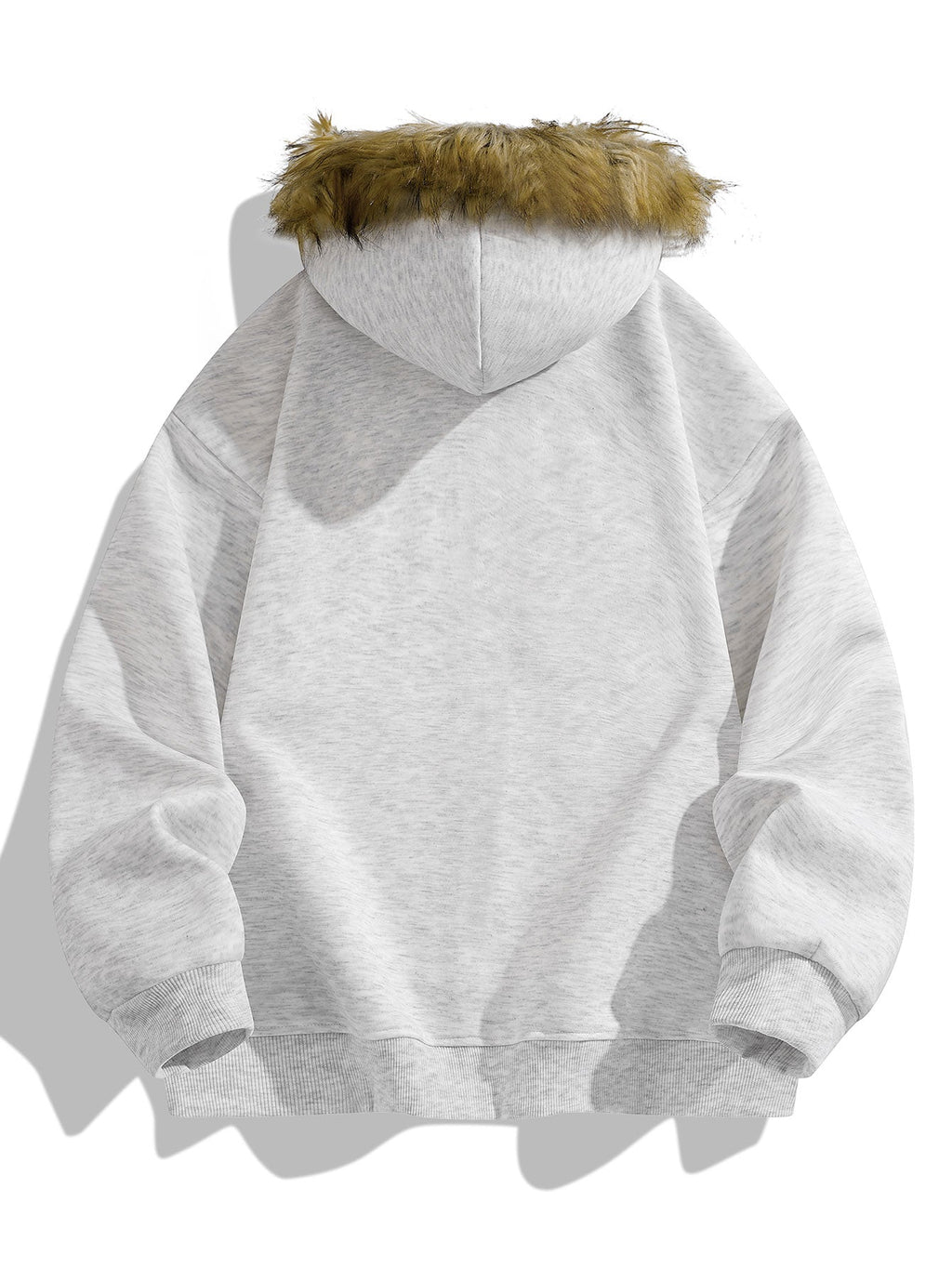 Relaxed fit faux fur collar zip up hoodie