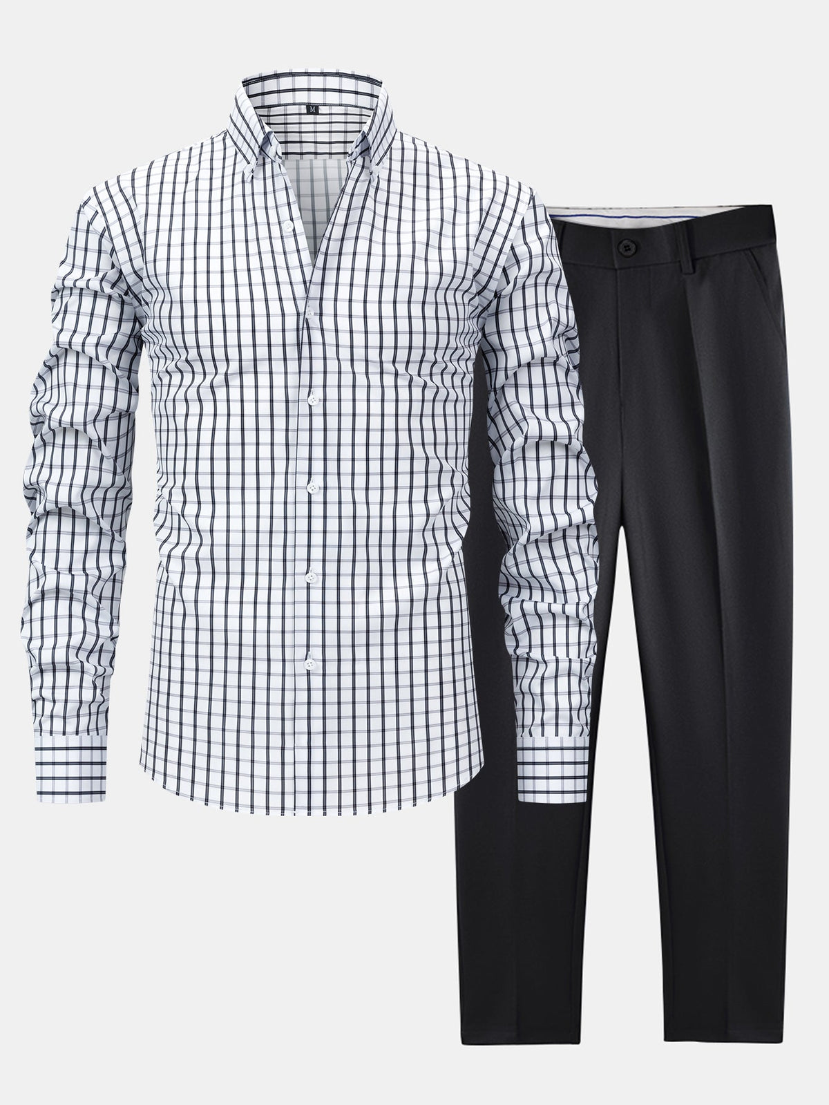 Camisa con botones de cuadros de manga larga y pantalones ajustados de corte cónico