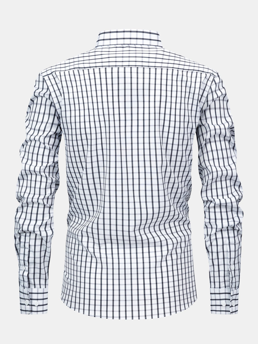 Long-sleeved plaid button-up shirt