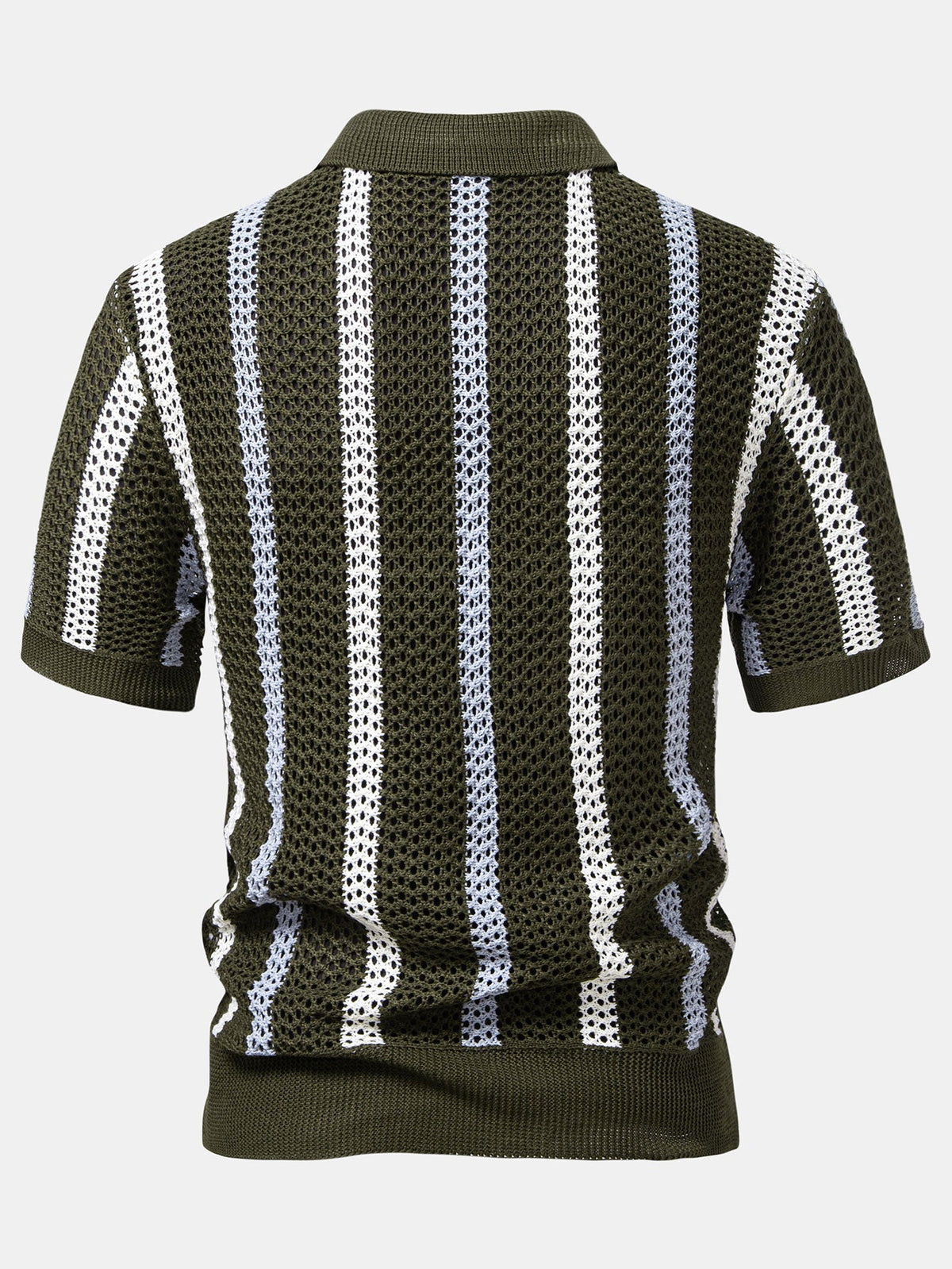 Striped crochet V-neck polo shirt