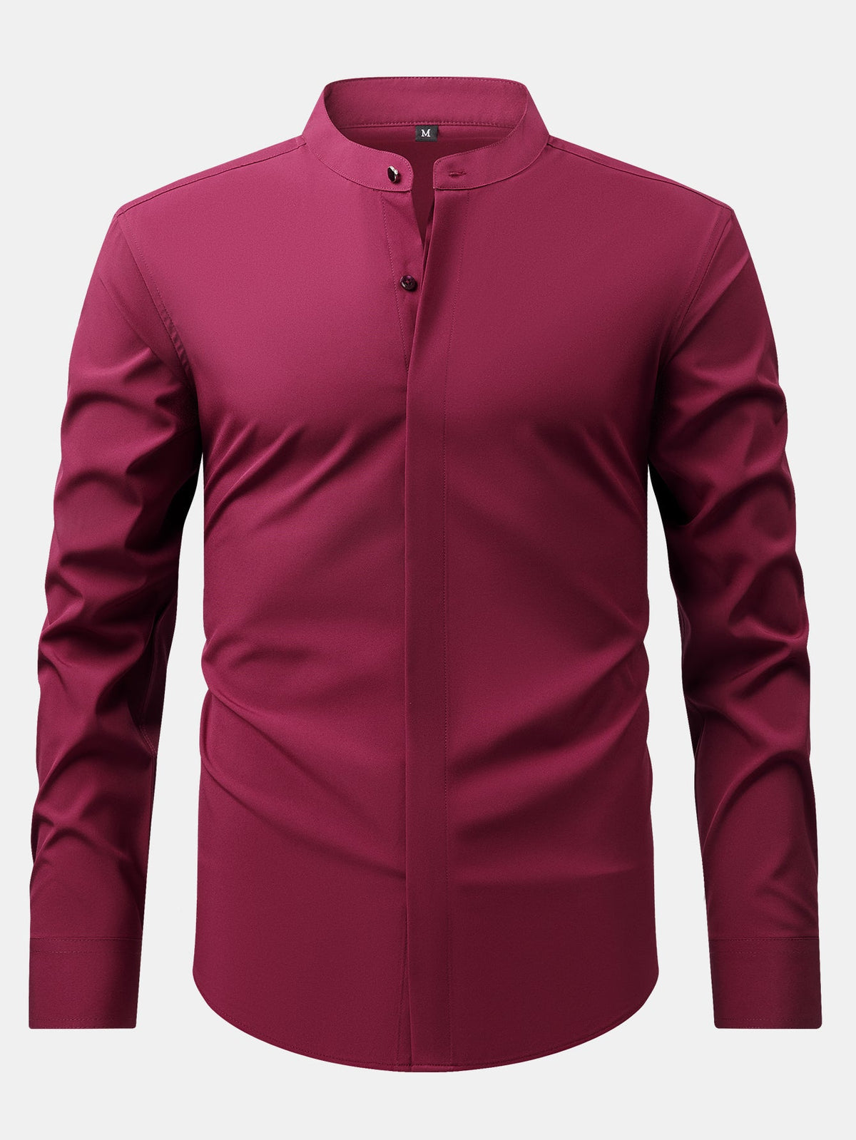 Camisa de Vestir con Cuello Mao y Pantalón Ajustado de Corte Cónico
