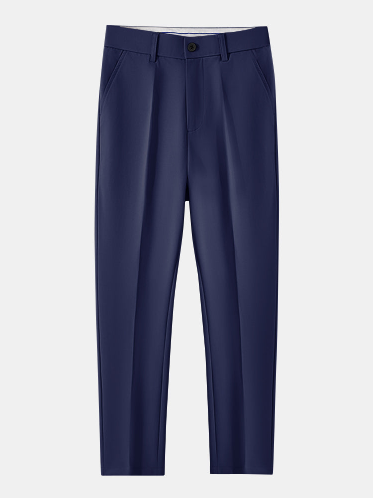 Camisa de Vestir con Cuello Mao y Pantalón Ajustado de Corte Cónico