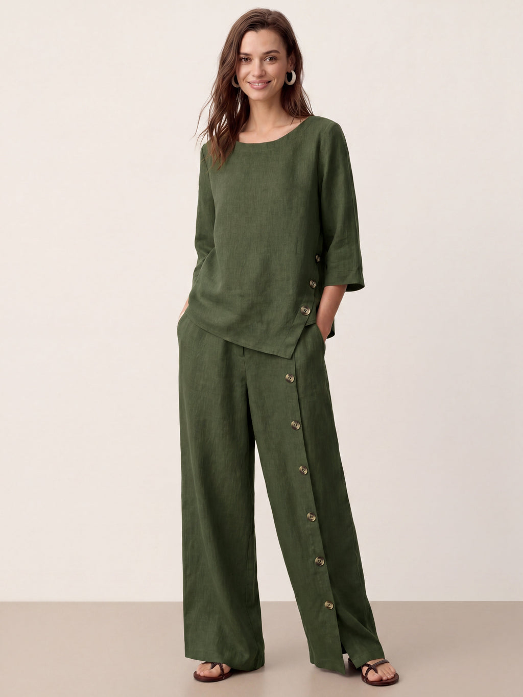 Pantalones 100% lino abotonados
