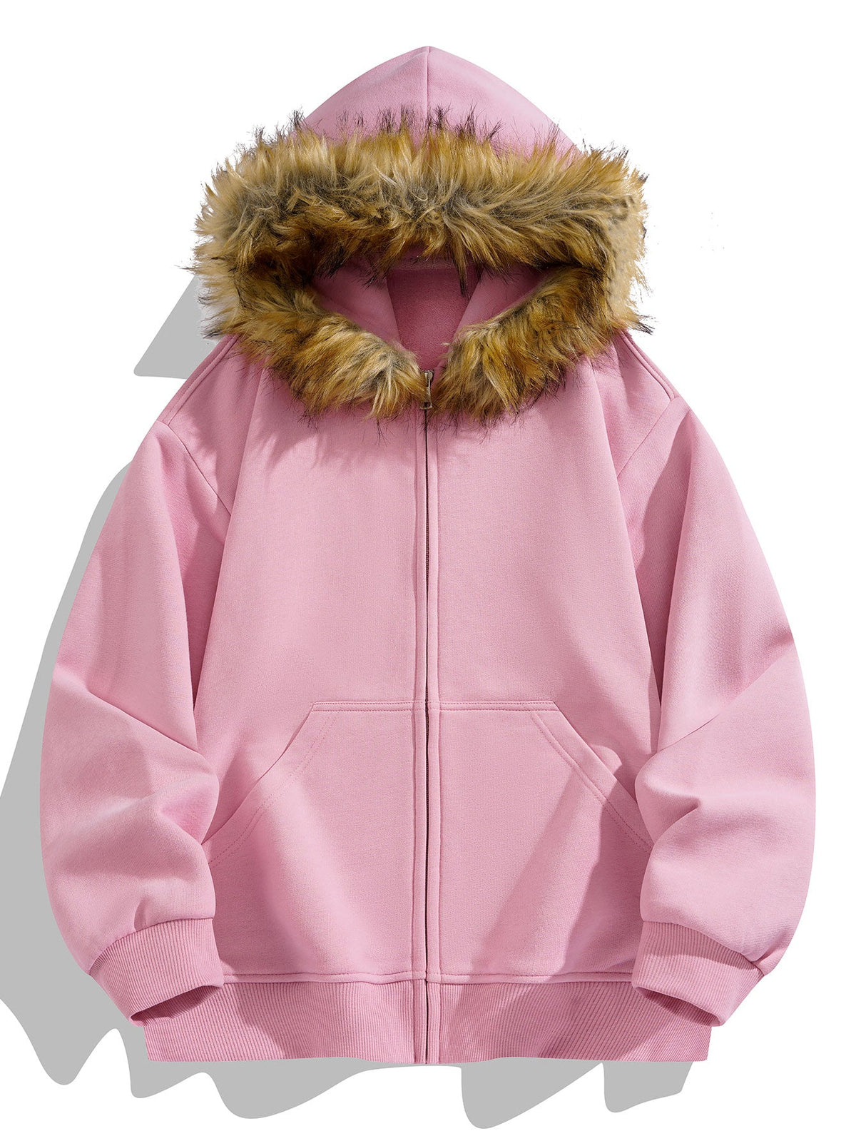 Kapuzenpullover mit Reißverschluss und Kunstfellkragen in lässiger Passform