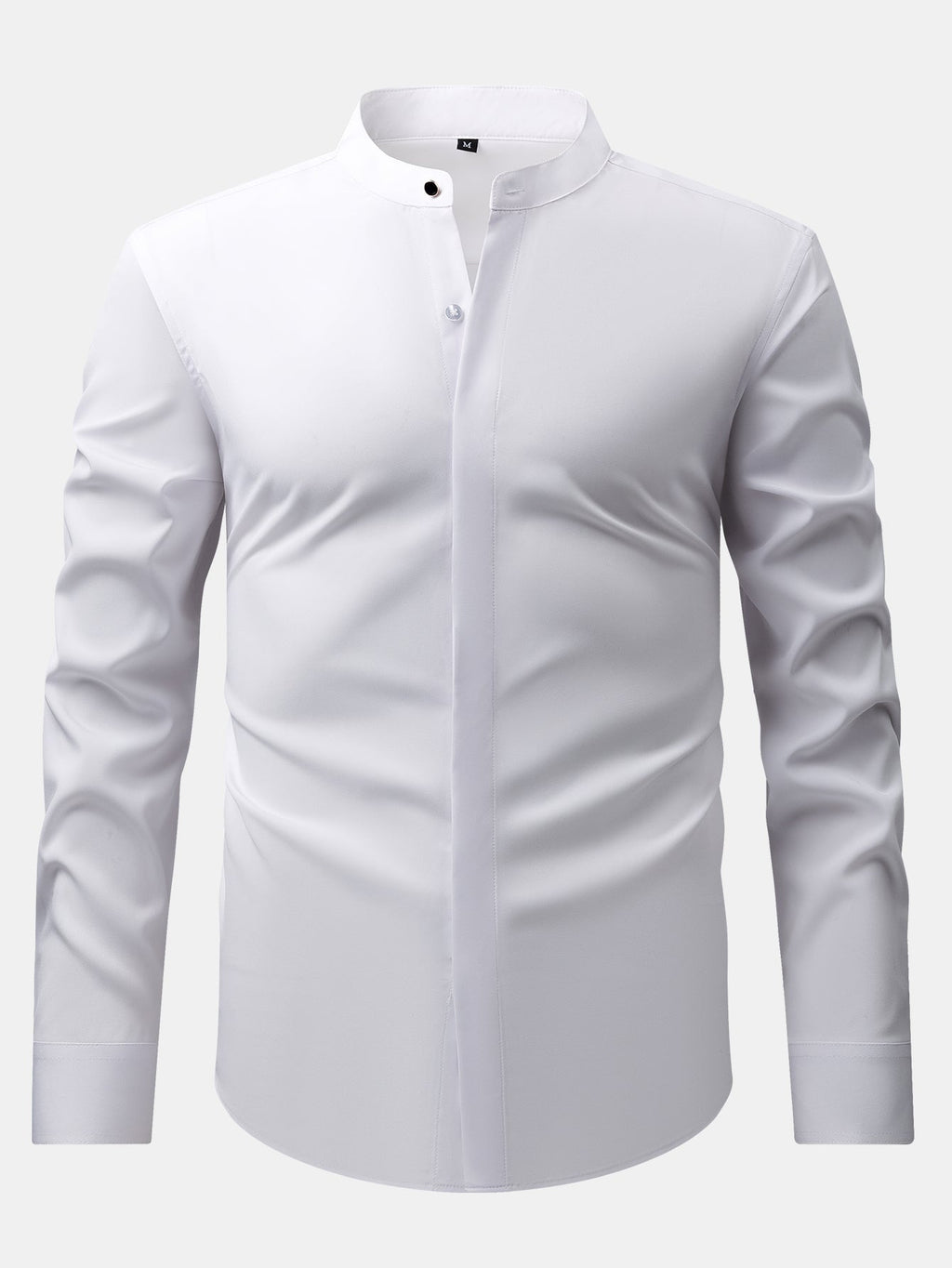 Camisa de Vestir con Cuello Mao y Pantalón Ajustado de Corte Cónico