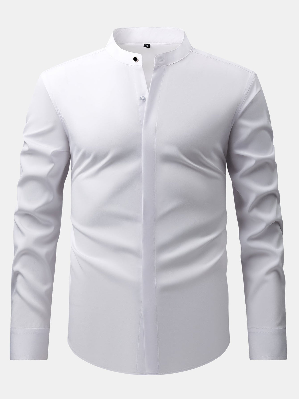 Camisa de Vestir con Cuello Mao y Pantalón Ajustado de Corte Cónico