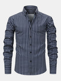 Long-sleeved plaid button-up shirt
