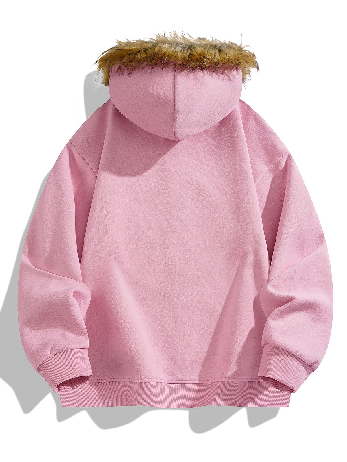 Relaxed fit faux fur collar zip up hoodie