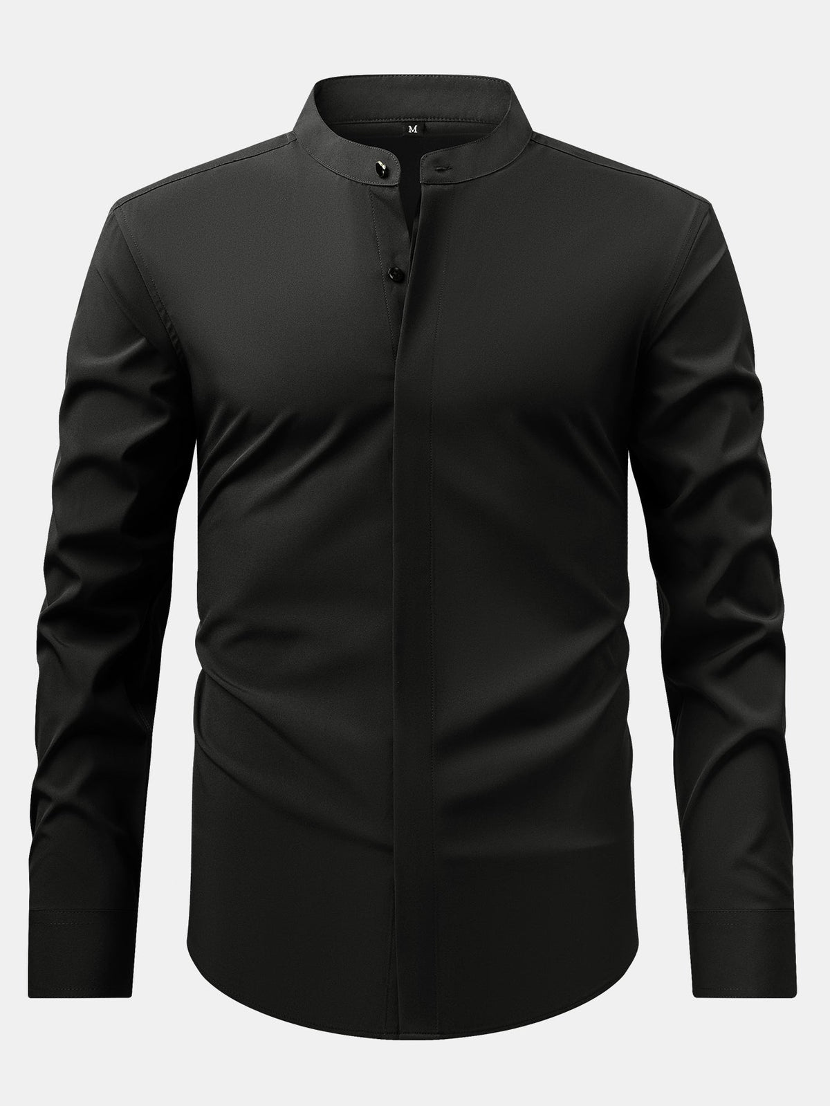 Camisa de Vestir con Cuello Mao y Pantalón Ajustado de Corte Cónico
