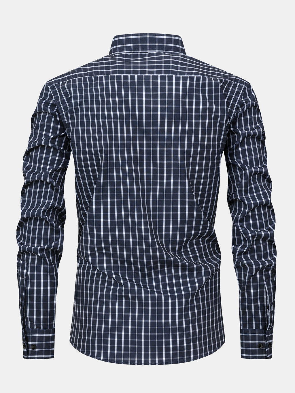 Long-sleeved plaid button-up shirt