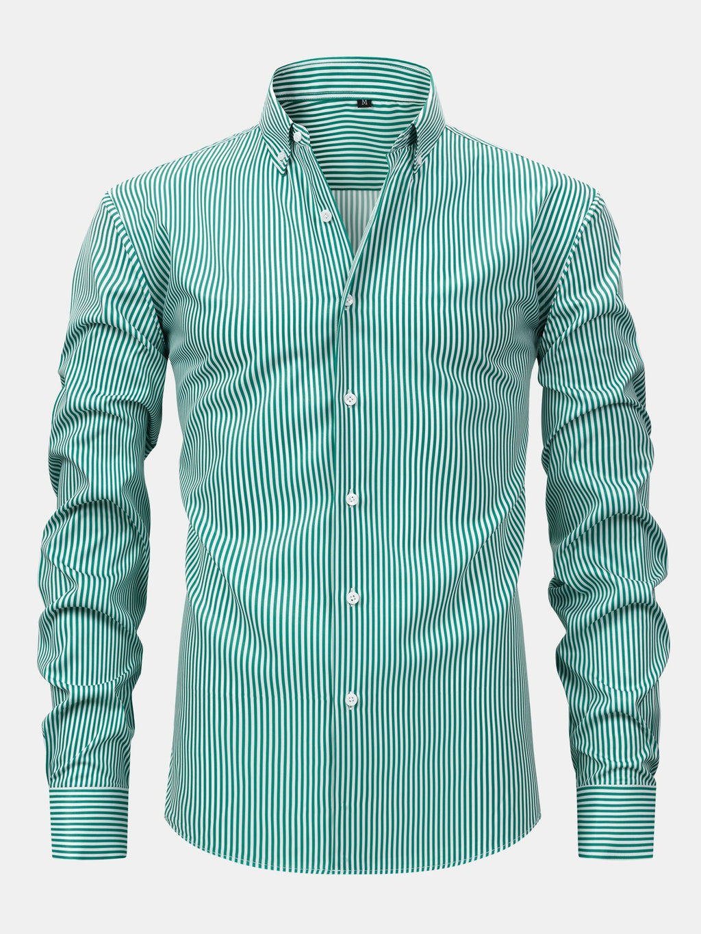Camisa con botones de rayas de manga larga y pantalones ajustados de corte cónico