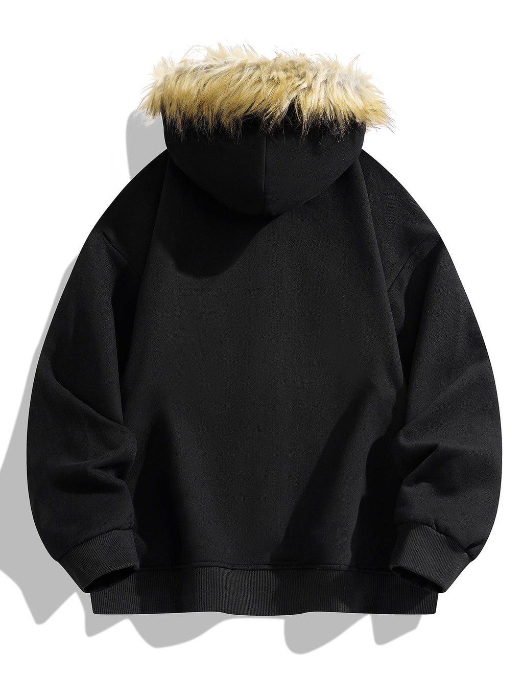 Relaxed fit faux fur collar zip up hoodie