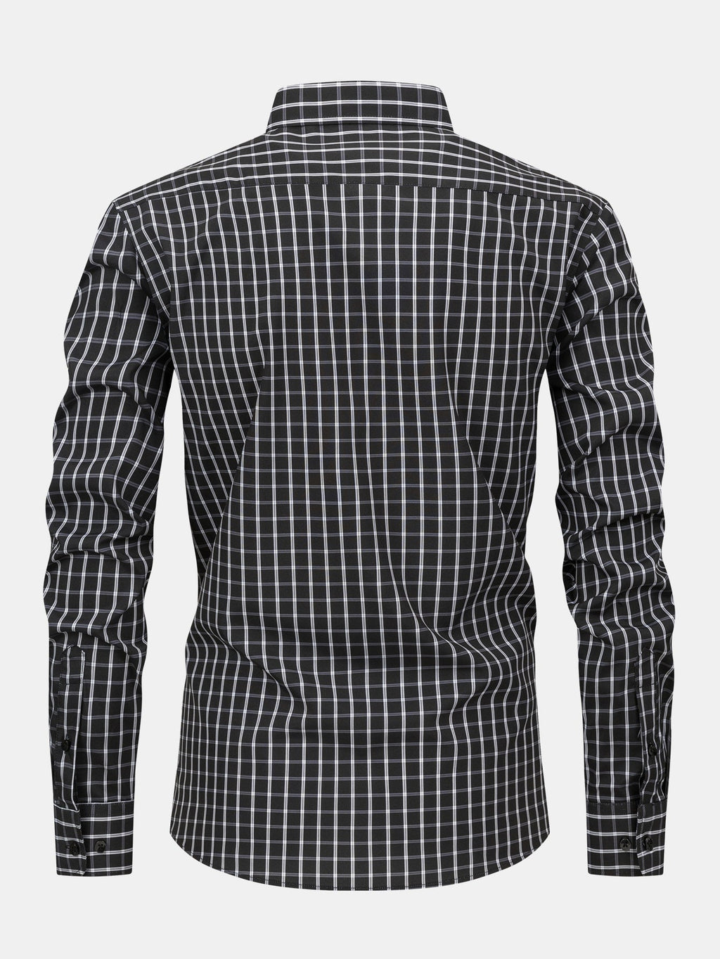 Long-sleeved plaid button-up shirt