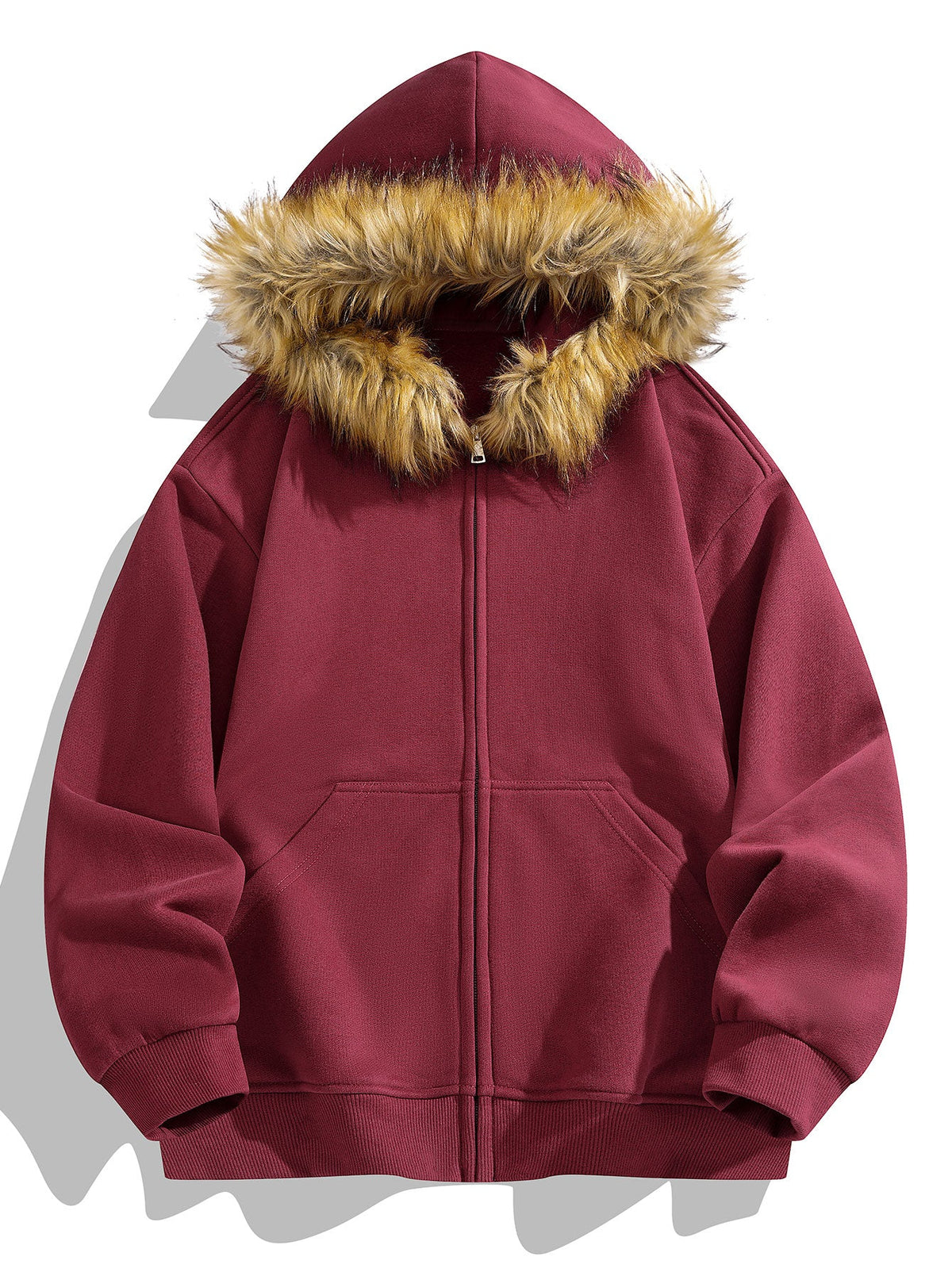 Kapuzenpullover mit Reißverschluss und Kunstfellkragen in lässiger Passform