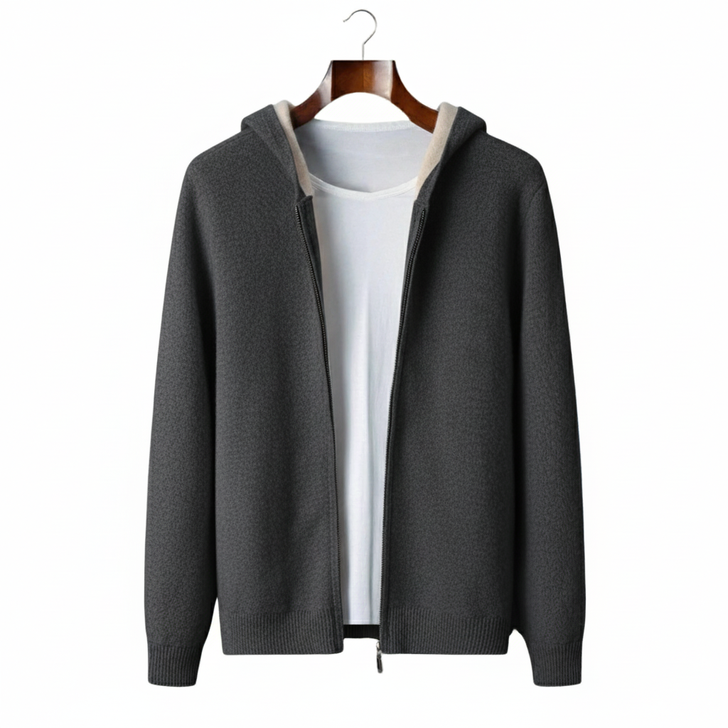 Sudadera bicolor 100% cachemir con cremallera y capucha