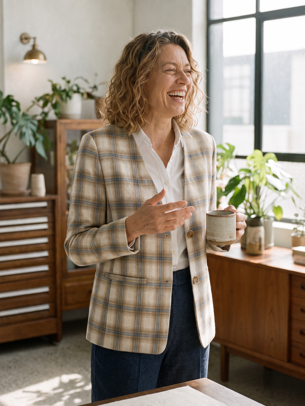 Chaqueta de lino reversible con textura denim y escote en V