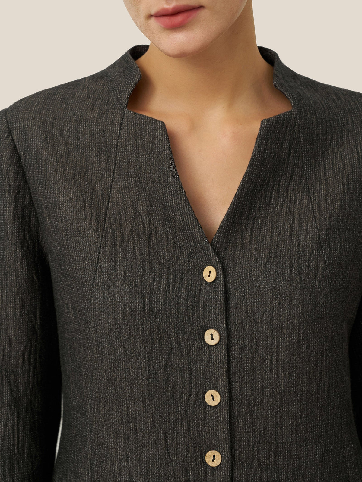 Abrigo-camisa largo con cuello mao de lino