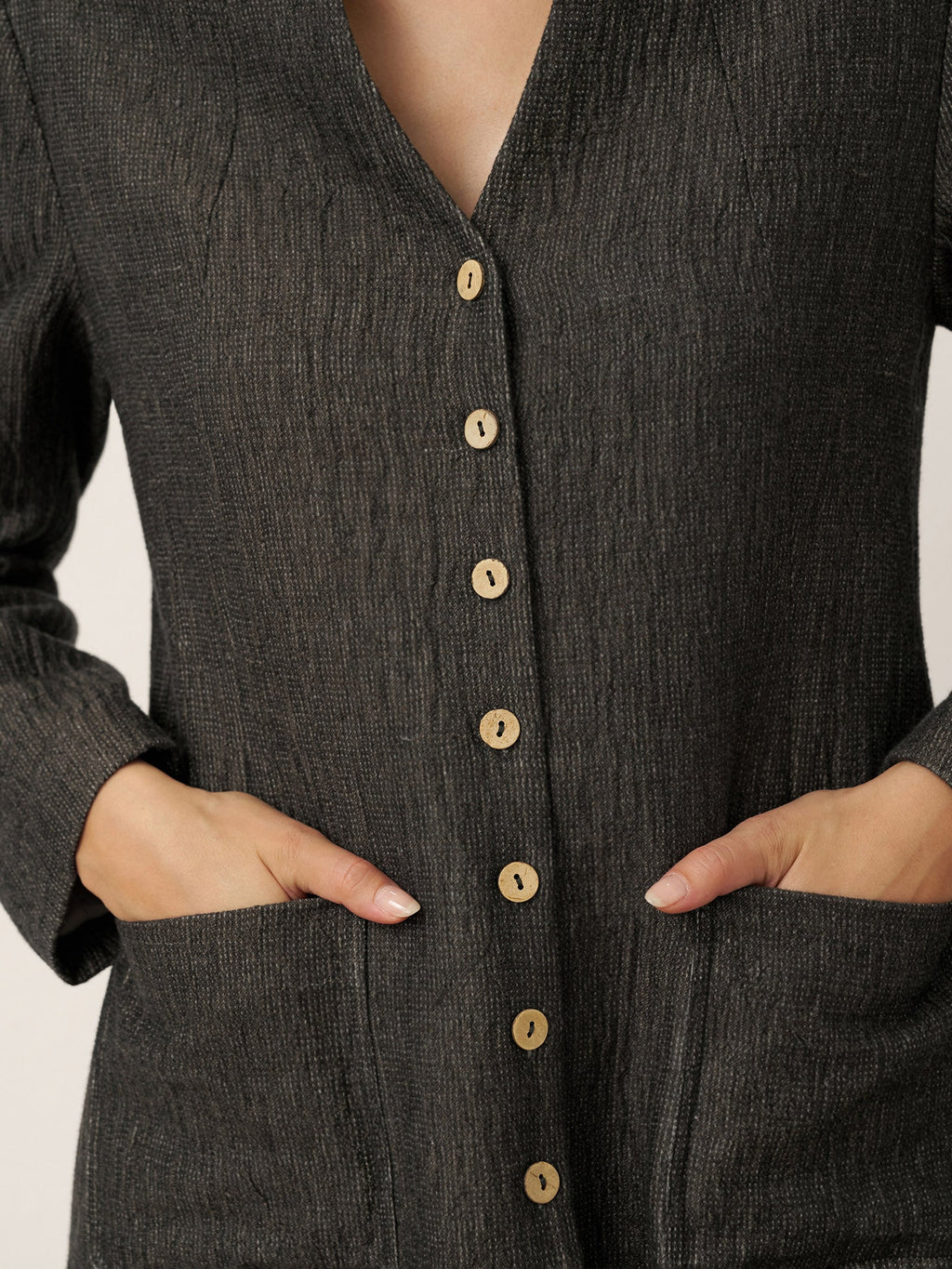 Abrigo-camisa largo con cuello mao de lino