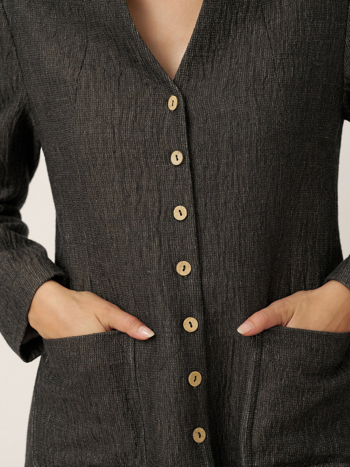 Abrigo-camisa largo con cuello mao de lino