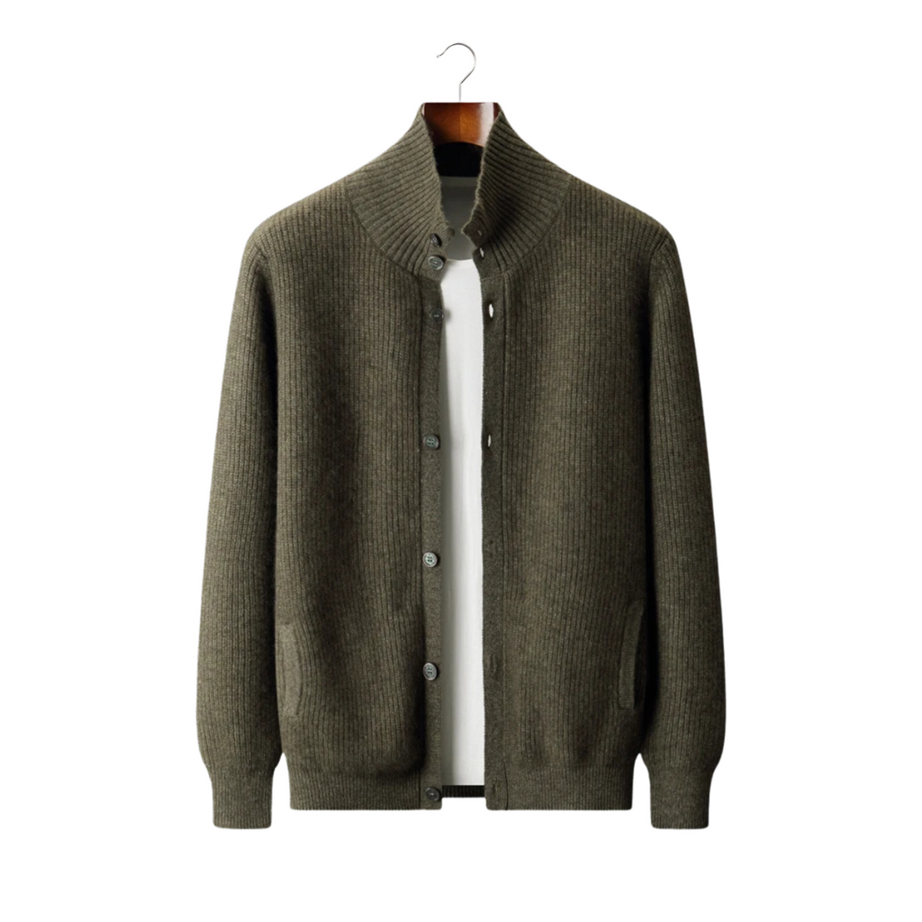 100% Jersey cachemir en canalé con cuello alto