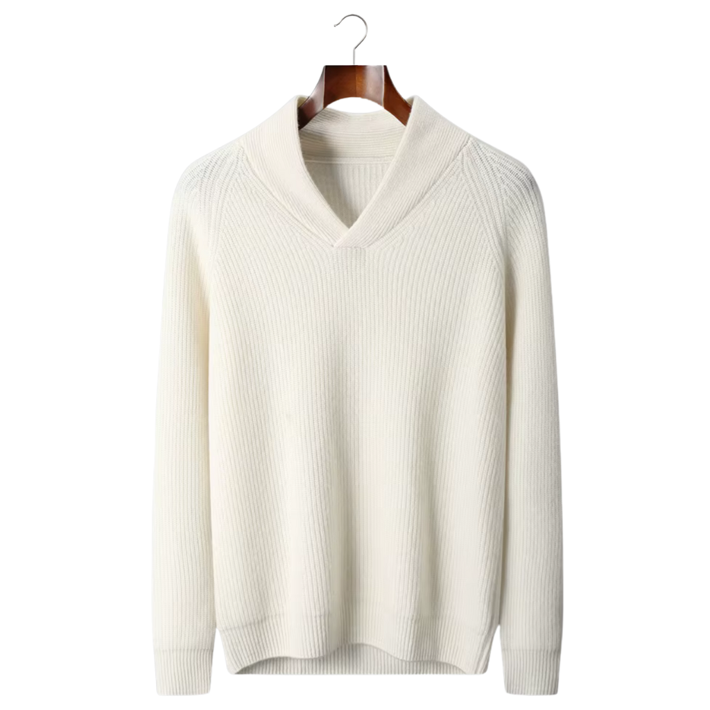 Jersey cachemire 100% con Cuello en V en Canalé