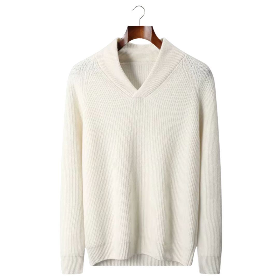 Jersey cachemire 100% con Cuello en V en Canalé