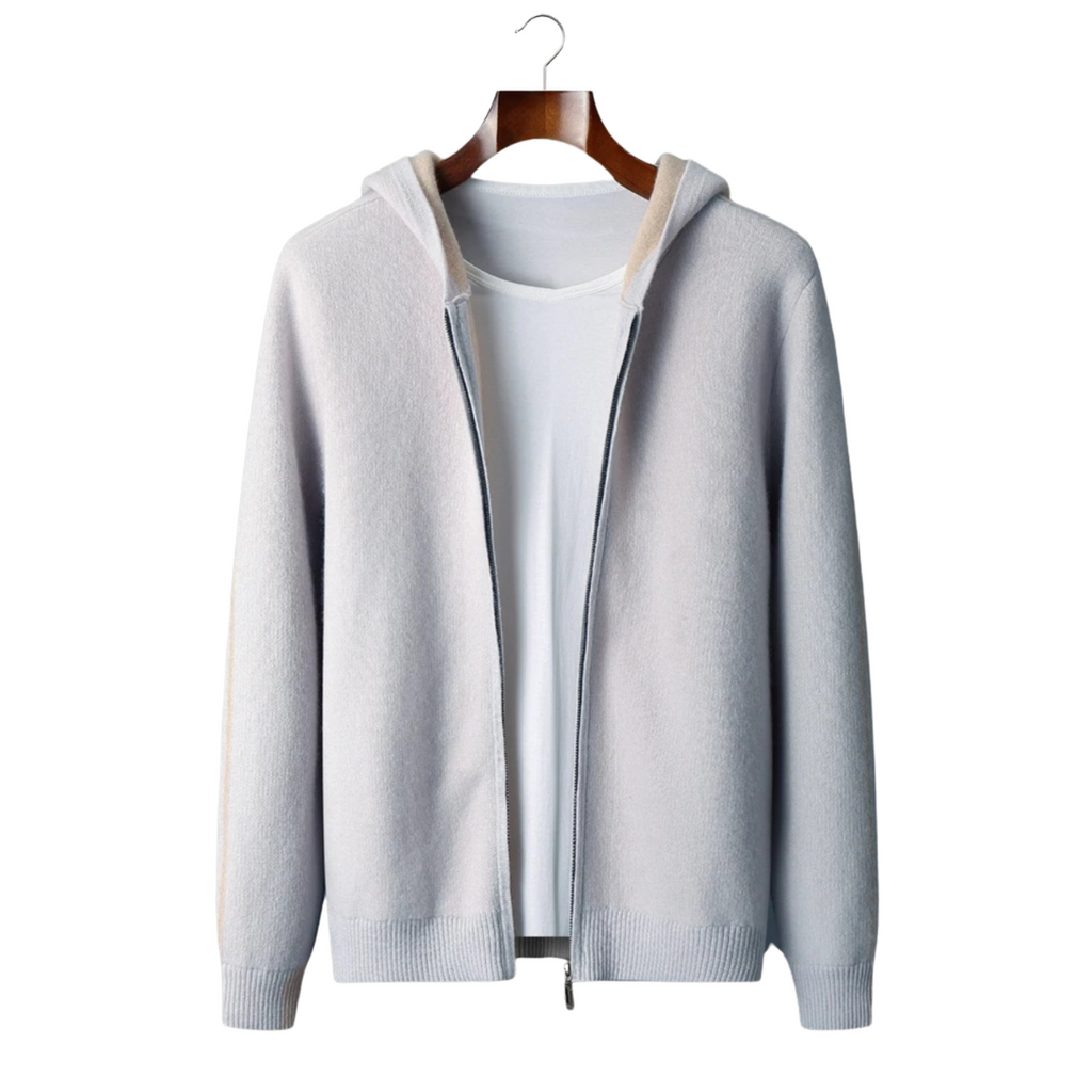 Sudadera bicolor 100% cachemir con cremallera y capucha