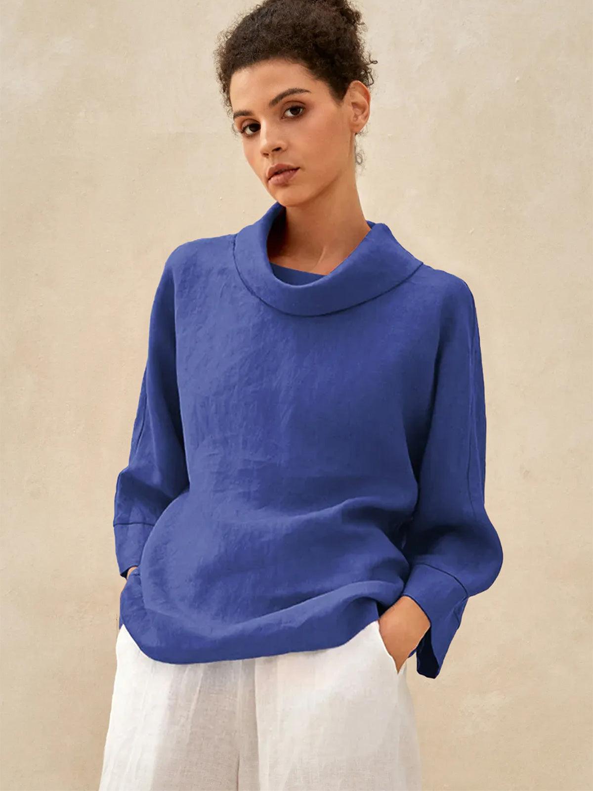 Top de lino con cuello doblado y mangas acampanadas
