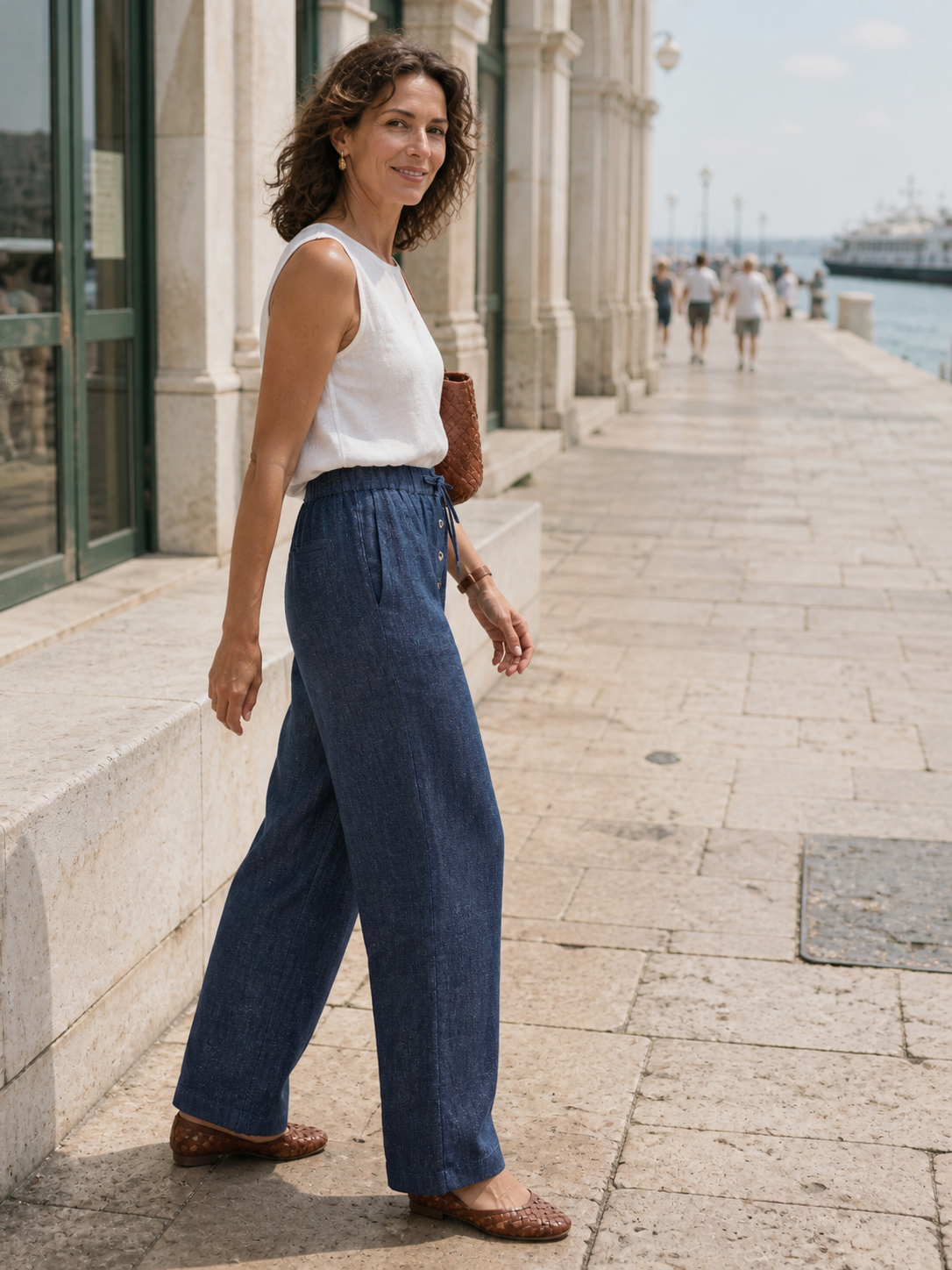 Pantalones de cintura recta 100% lino