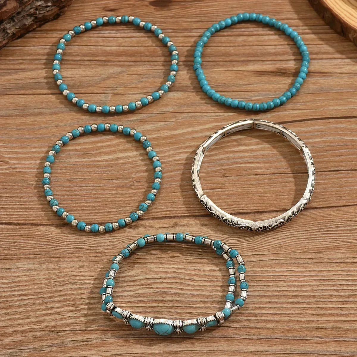 Set de Pulseras con Cuentas Turquesas