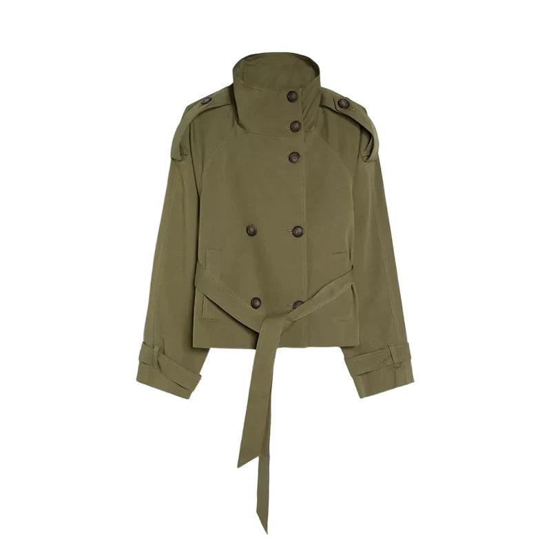 Abrigo de gabardina con cordones