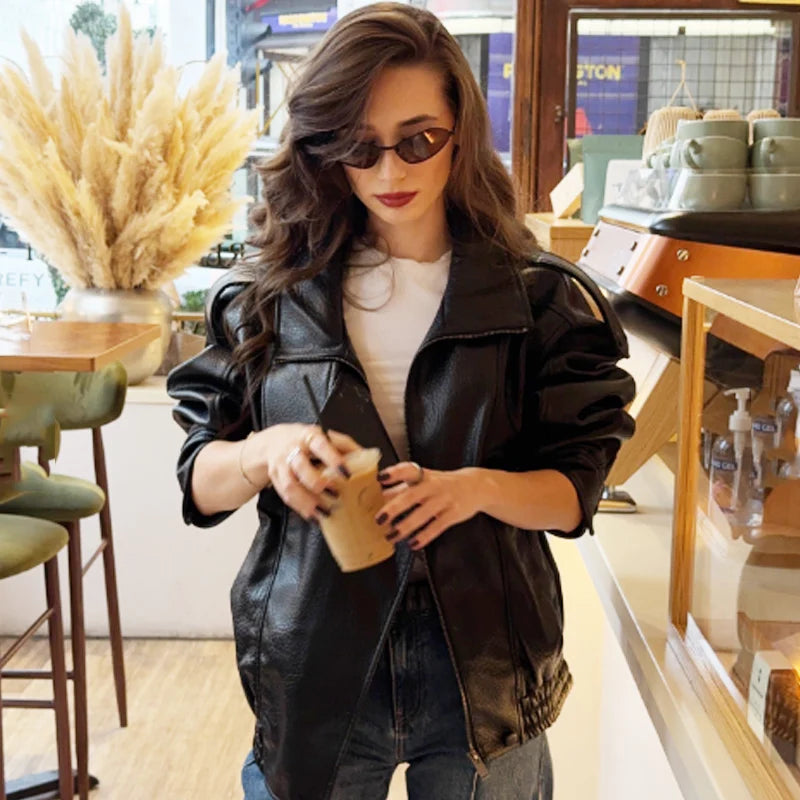 Chaqueta Bomber Negra de Piel Sintética
