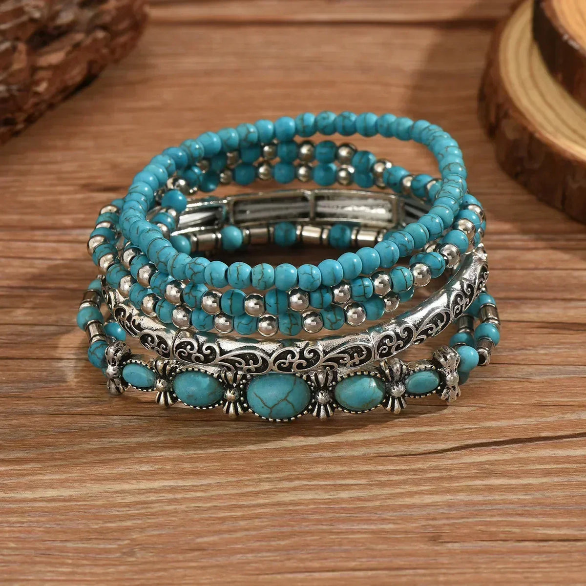 Set de Pulseras con Cuentas Turquesas