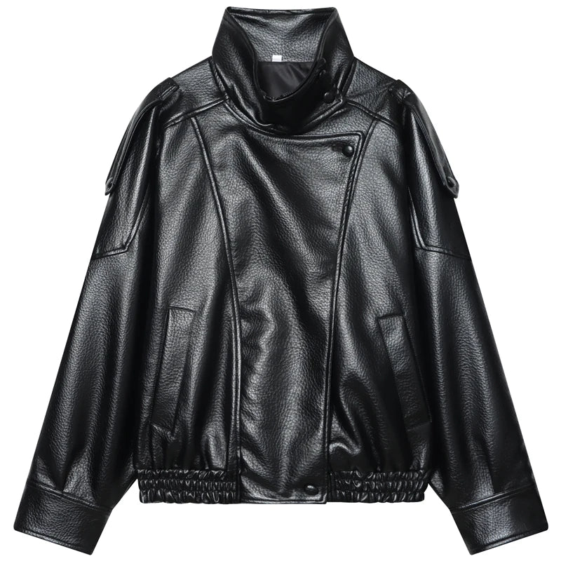 Chaqueta Bomber Negra de Piel Sintética
