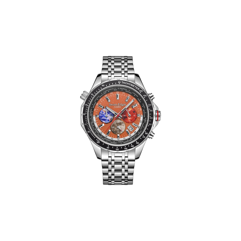 Weltzeituhr Mechanisch Quarz Orange