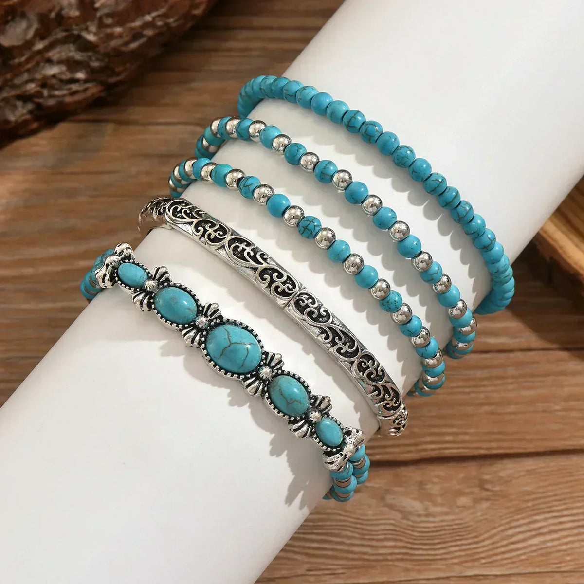 Set de Pulseras con Cuentas Turquesas