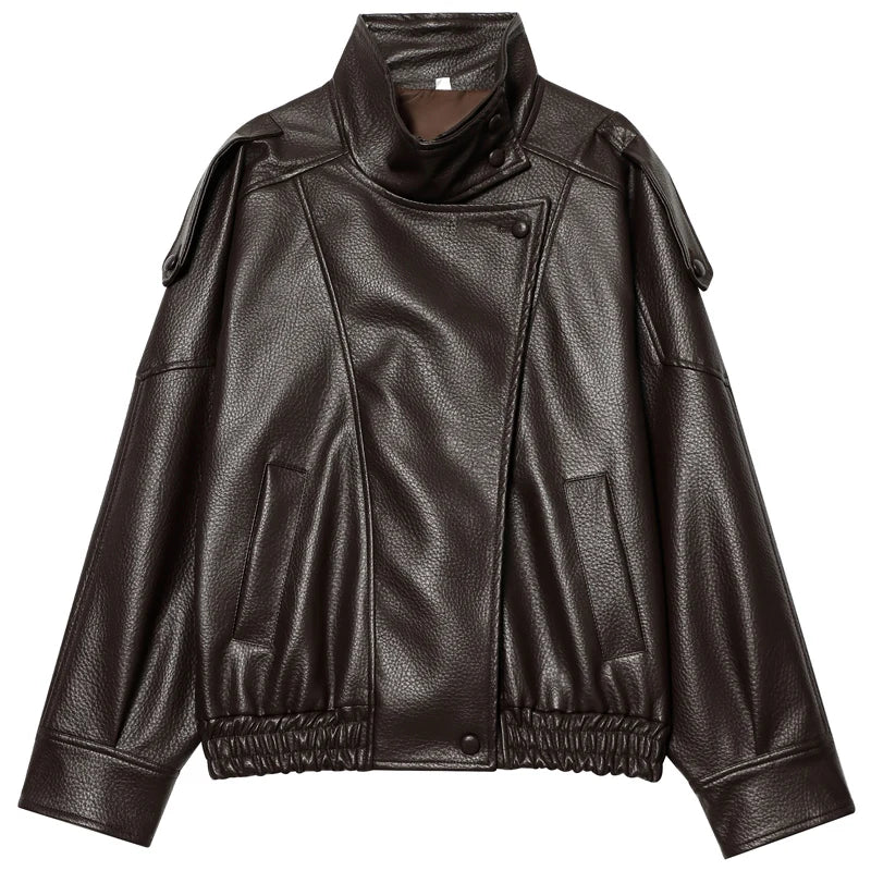 Chaqueta Bomber Negra de Piel Sintética