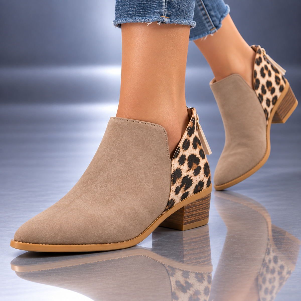 Botines de ante con panel de leopardo