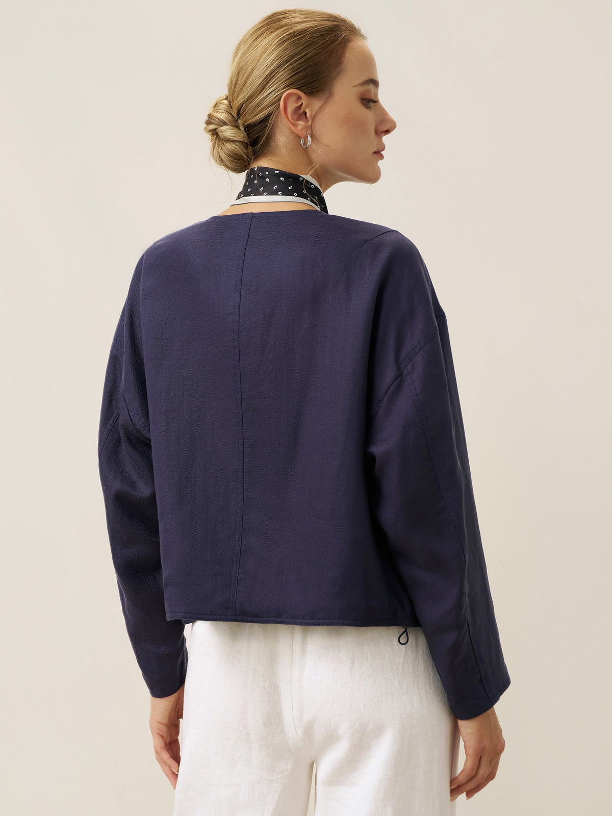 Chaqueta casual reversible de lino TENCEL con cuello redondo