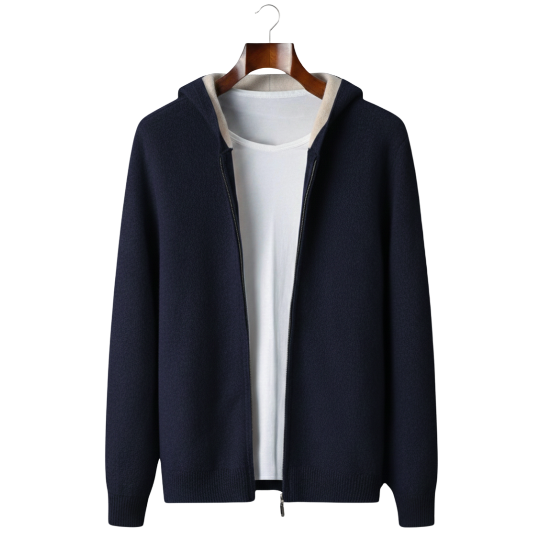 Sudadera bicolor 100% cachemir con cremallera y capucha