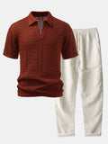 Polo de crochet con cuello en V & Pantalones de lino