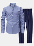 Camisa con botones de rayas de manga larga y pantalones ajustados de corte cónico