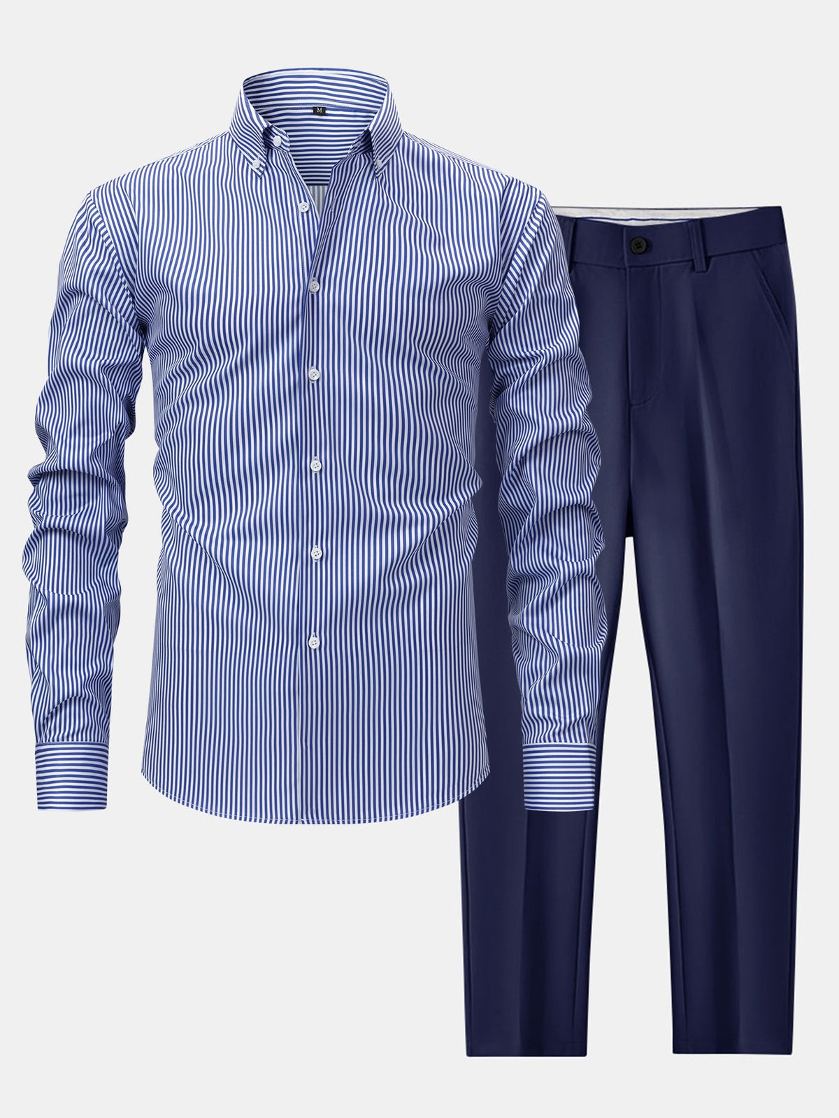 Camisa con botones de rayas de manga larga y pantalones ajustados de corte cónico