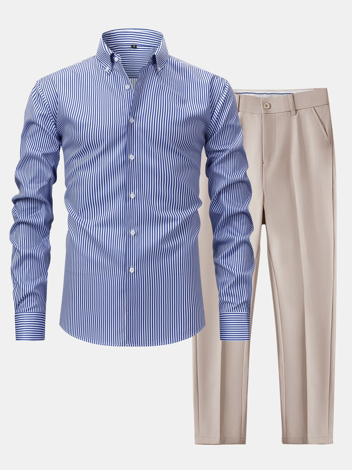 Camisa con botones de rayas de manga larga y pantalones ajustados de corte cónico
