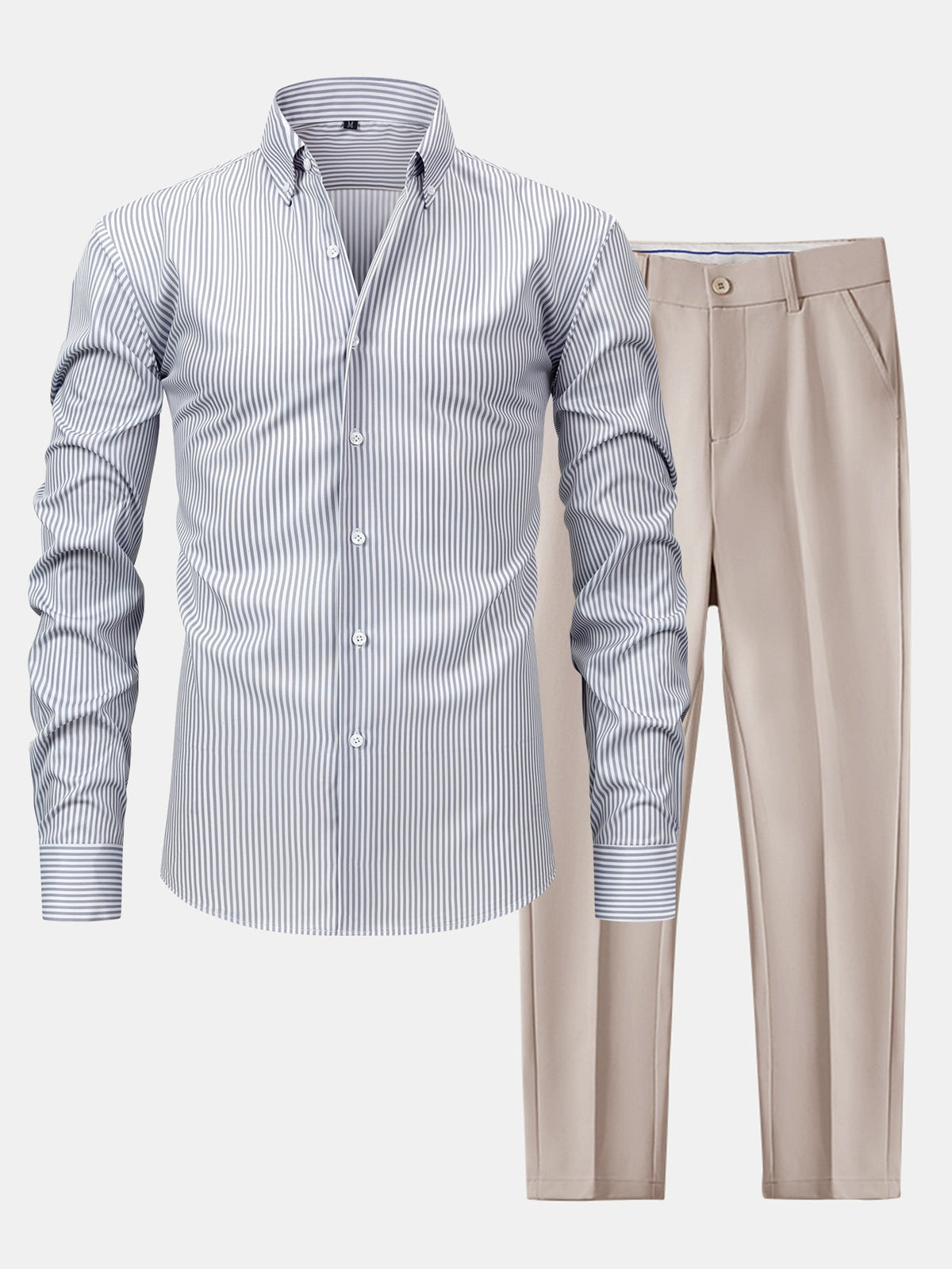 Camisa con botones de rayas de manga larga y pantalones ajustados de corte cónico